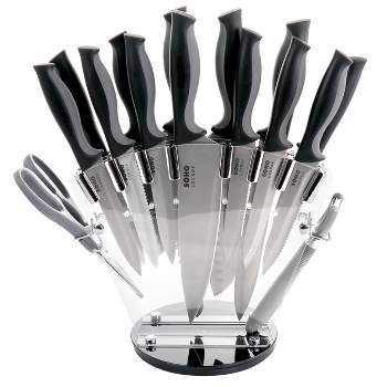Gibson Home Wildcraft 15 Piece Black Cutlery Set with Cutting Board -  Includes Santoku, Carving, Bread, Utility, Paring Knives, Steak Knives,  Scissors in the Cutlery department at