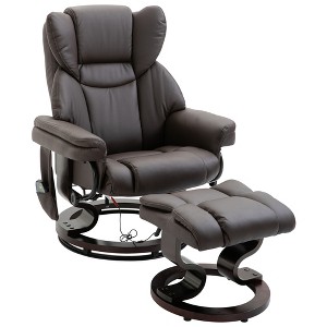 Faux Leather Massage Recliner Chair with Ottoman, 10-Point Vibration, Remote Control, and 360¡ã Swivel Wood Base - 1 of 4