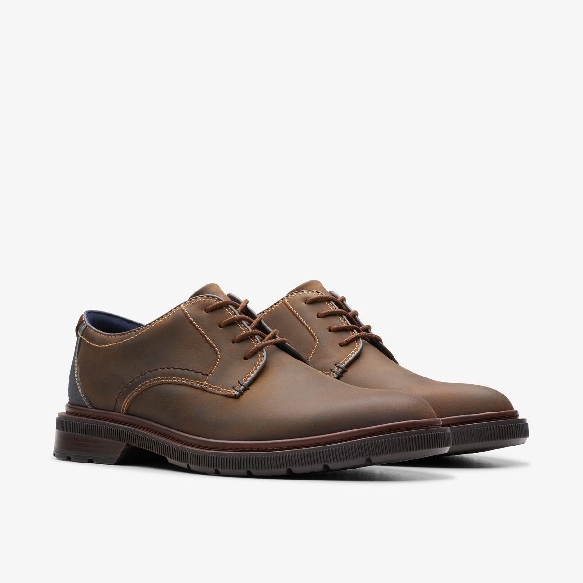 Clarks Mens Burchill Derby Beeswax Leather Shoes - thumbnail 4