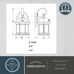 VAXCEL Wellington Aluminum 6-in. 1 Light Dusk to Dawn Medium Bronze Outdoor Wall Lantern Clear Glass - 1 of 4