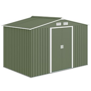 9' x 6' Outdoor Storage Shed, Garden Tool Metal Shed with Foundation Kit, Double Lockable Door, Air Vents and Sloping Roof, for Backyard, Patio, Lawn - 1 of 4