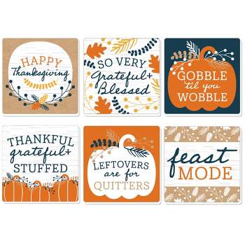Big Dot of Happiness Happy Thanksgiving - Funny Fall Harvest Party Decorations - Drink Coasters - Set of 6