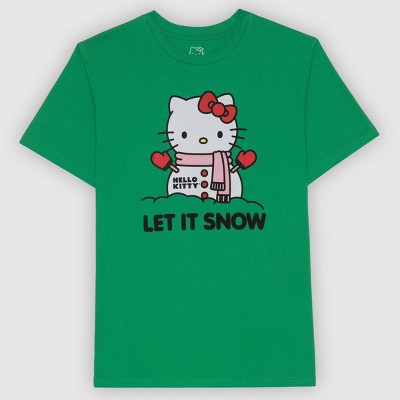 Men&#39;s Hello Kitty Let It Snow Short Sleeve Graphic T-Shirt - Green L - Christmas