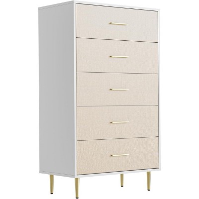 Modern White Dresser for Bedroom, Slim 3 Drawer Dresser, Wooden Chest of Drawer with Metal Legs, TV Stand Storage Organizer Cabinet for Apartments