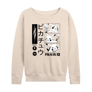 Women's - Pokémon - Pikachu Manga Panels Lightweight French Terry Wide Neck Long Sleeve Shirt - 1 of 4