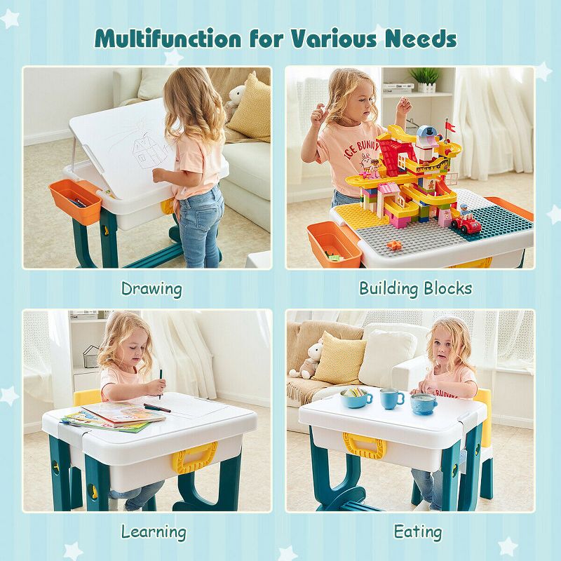 Costway 5 in 1 Kids Activity Table Set w/ Chair Toddler Luggage Building Block Table, 2 of 13