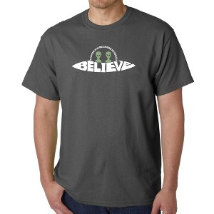 LA Pop Art Believe UFO - Men's Word Art T-Shirt - 1 of 4