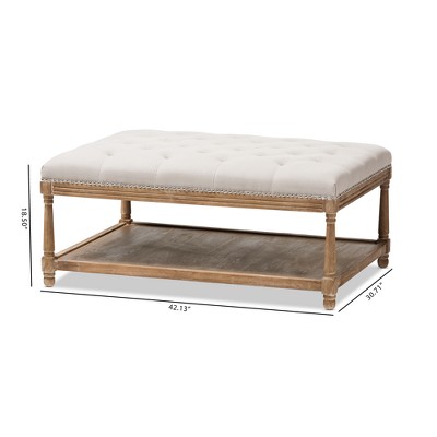 Carlotta Beige Tufted Linen Coffee Table Ottoman