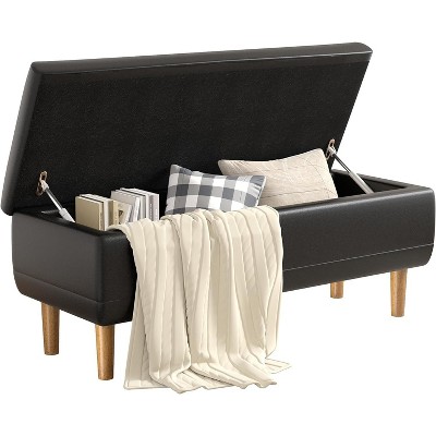 VECELO Modern Soft PU Leather Storage Bench, Ottoman 44" Shoestool with 6.1" Deep Storage Space for Living Room or Bedroom, Easy to Clean, Black
