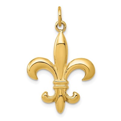 Black Bow Jewelry 14k White or Yellow Gold Solid 3D Fleur De Lis Pendant, 17mm (5/8 in)
