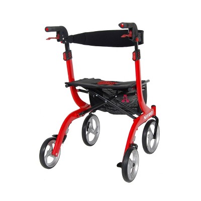 Red Aluminum Foldable Rollator Walker with Adjustable Handles
