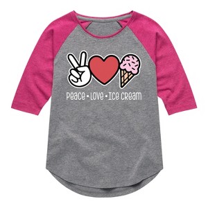 Girls' - Instant Message - Peace Love Ice Cream Shirt Tail Raglan Graphic T-shirt - 1 of 4