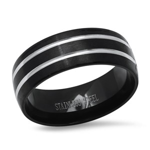 Steeltime Men's two tone black ip and stainless steel band ring. Size 9-12 - 1 of 4