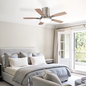Siljoy 42" Flush Mount Nickel Ceiling Fans with Lights and Remote, Noiseless, 6 Speeds Reversible, Dimmable Fan Light for Bedroom, Living Room - 1 of 4