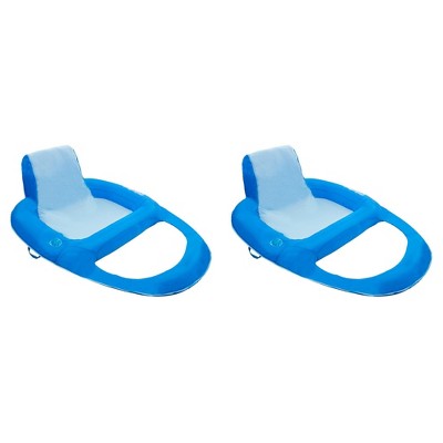 SwimWays 6060121 Spring Float Recliner Extra Large Summertime Relaxation Comfortable Lounge Seat with Cup Holder, Blue (2 Pack)