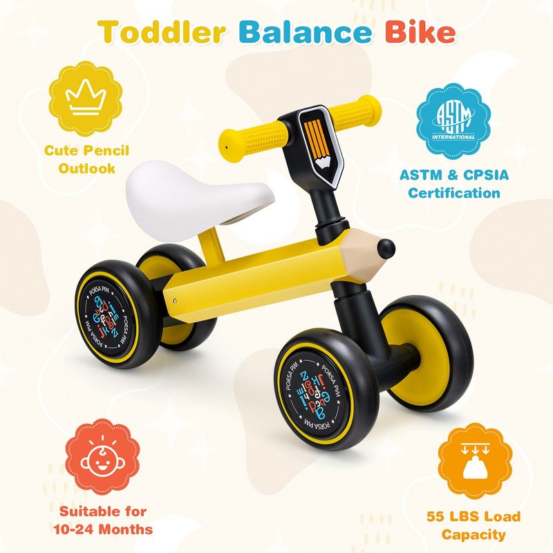 Costway Baby Balance Bike for 1-3 Years Old Riding Toy No Pedal for Boys & Girls Yellow, 5 of 11