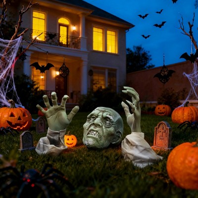 Fun Little Toys Zombie Groundbreaker Halloween Decorations Outdoor Crawling Skulls in Ground Climbing Skeleton Head Yard Lawn Garden Decor Party Props