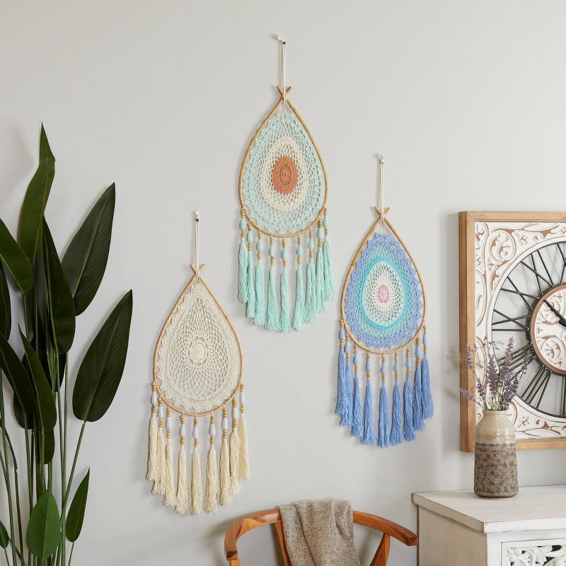 Set of 3 Cotton Macrame Handmade Woven Dreamcatcher Wall Decors with Fringe Tassels - Olivia &#38; May, 1 of 8