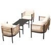 Outdoor 4 Pcs Seating Set, Multi-person Lounge Sets with Tempered Glass Table, Patio Lounge Sets with Iron Frame and PE Cushions-Coolbibila - 3 of 4