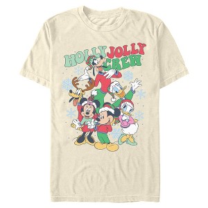 Mens Mickey & Friends Snowflake Holly Jolly Crew T Shirt - 1 of 4