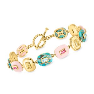 Ross-Simons Pink Opal, Turquoise and 1.80 ct. t.w. Multi-Gemstone Overlay Bracelet in 18kt Gold Over Sterling - 1 of 4