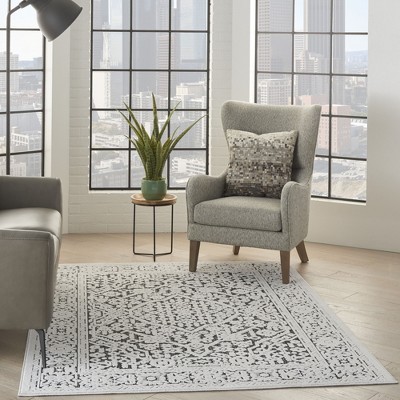 Dark Grey Floral Synthetic 4' x 6' Area Rug