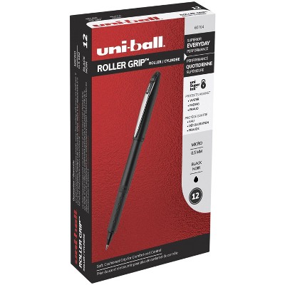 uni-ball Roller Ball Grip Stick Pens, 0.5 mm Micro Tip, Black Ink, pk of 12
