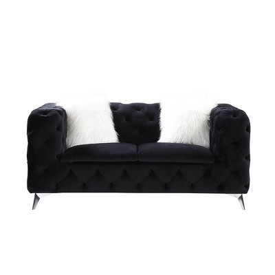 Contemporary Black Velvet Tufted Loveseat with Metal Legs