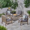 Christopher Knight Home Havana Outdoor Acacia Wood 5 Piece Club Chair and Fire Pit Set with Cushions - 2 of 4