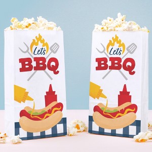 Big Dot of Happiness Summer BBQ Popcorn Bags, Fire Up the Grill Picnic Party Favor Snack Treats, Free-Standing Individual White Paper Bags - 25 Count - 1 of 4