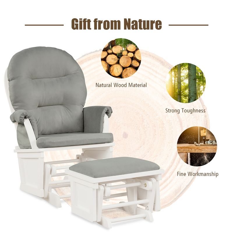 Costway Baby Nursery Relax  Rocker Rocking Chair Glider &Ottoman Set w/Cushion Light Grey\ Beige\Dark Grey, 5 of 11