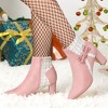 Allegra K Women's Plaid Pointed Toe Block Heels Ankle Boots - 2 of 4