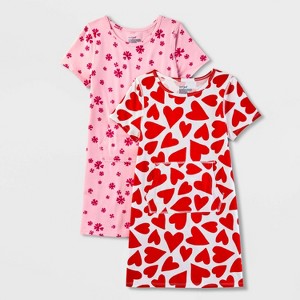 Girls' 2pk Adaptive Short Sleeve Valentine's Day Dress - Cat & Jack™ Pink/Red - 1 of 4