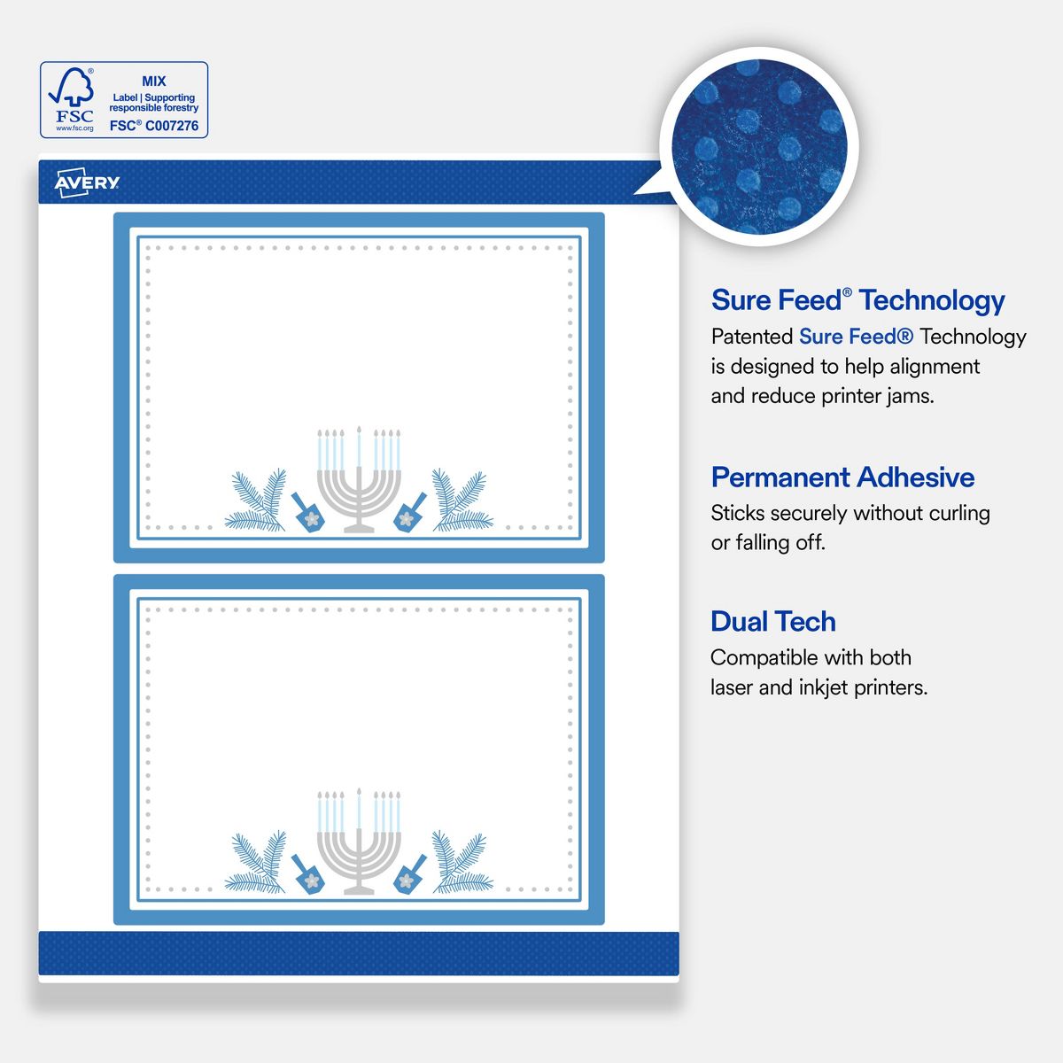 Avery® Labels, 5" x 7", Matte, Silver Menorah Frame, 20 - thumbnail 6