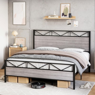 Whizmax Full Size Bed Frame With Wood Headboard, Metal Platform Bed ...