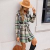 Women's Plaid Collared Long Sleeve Front Button Mini Shirt Dress -Cupshe - 2 of 4