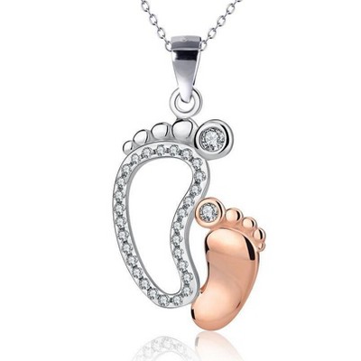 Hollywood Sensation Baby Feet Necklace for Women with Cubic Zirconia