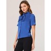 Allegra K Women's Work Tie Neck Short Sleeve Satin Elegant Button Down Shirt - 3 of 4