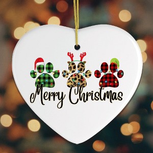 Cat Paw Plaid Prints Merry Christmas Ornament| OrnamentallyYou - 1 of 2