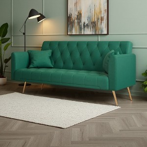 71" Velvet 2-Seater Convertible Sofa with Pillows & Golden Metal Legs - 1 of 4