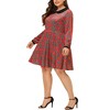 Agnes Orinda Women's Plus Size Long Sleeves Velvet Peter Pan Collar Plaid Dresses - 2 of 4