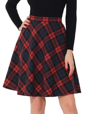 INSPIRE CHIC Women's Christmas Plaids Vintage Tartan Elastic Waist Knee Length A-Line Skirt