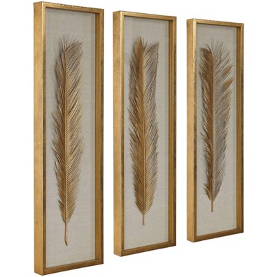 Gold Leaf Palm Shadow Box Set with Linen Background