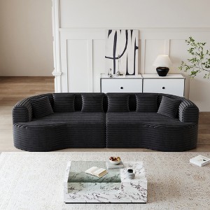 106.3'' Corduroy Oversized Curved Modular Bone-Free Cloud Sectional Sofa with 6 Pillows, Deep Seat and No Assembly Required - 1 of 4