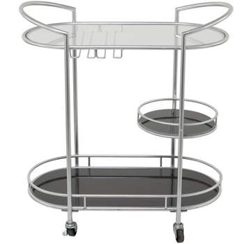 Contemporary Metal 3-Tier Oval Bar Cart Silver - Olivia & May