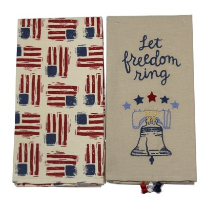 Tabletop 26.0" Let Freedom Ring Dish Towel American Flag Liberty Bell Primitives By Kathy  -  Kitchen Towel