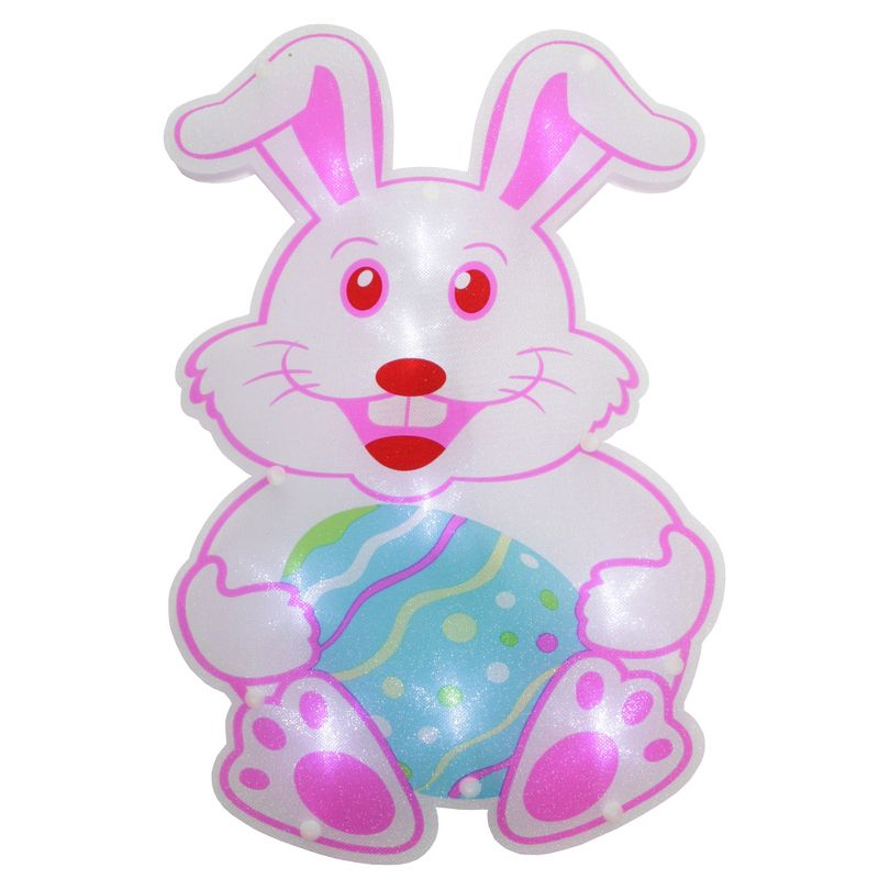 Northlight 13.75"Lighted White and Pink Battery Operated LED Easter Bunny Window Silhouette Decoration, 1 of 3