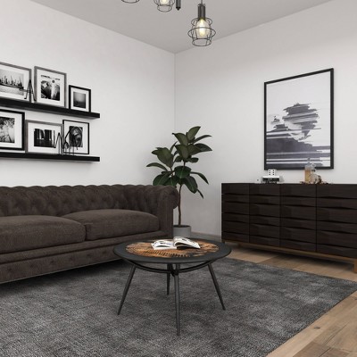 30" Gray Round Wood and Metal Coffee Table