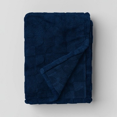 Geometric Jacquard Faux Shearling Throw Blanket Navy - Room Essentials™: Lightweight, 50x60", Knitted, Machine Washable