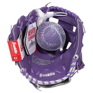 Franklin Sports 9.5" Purple/Silver Mesh Batting Glove With Ball - Left Hand Thrower - 1 of 4
